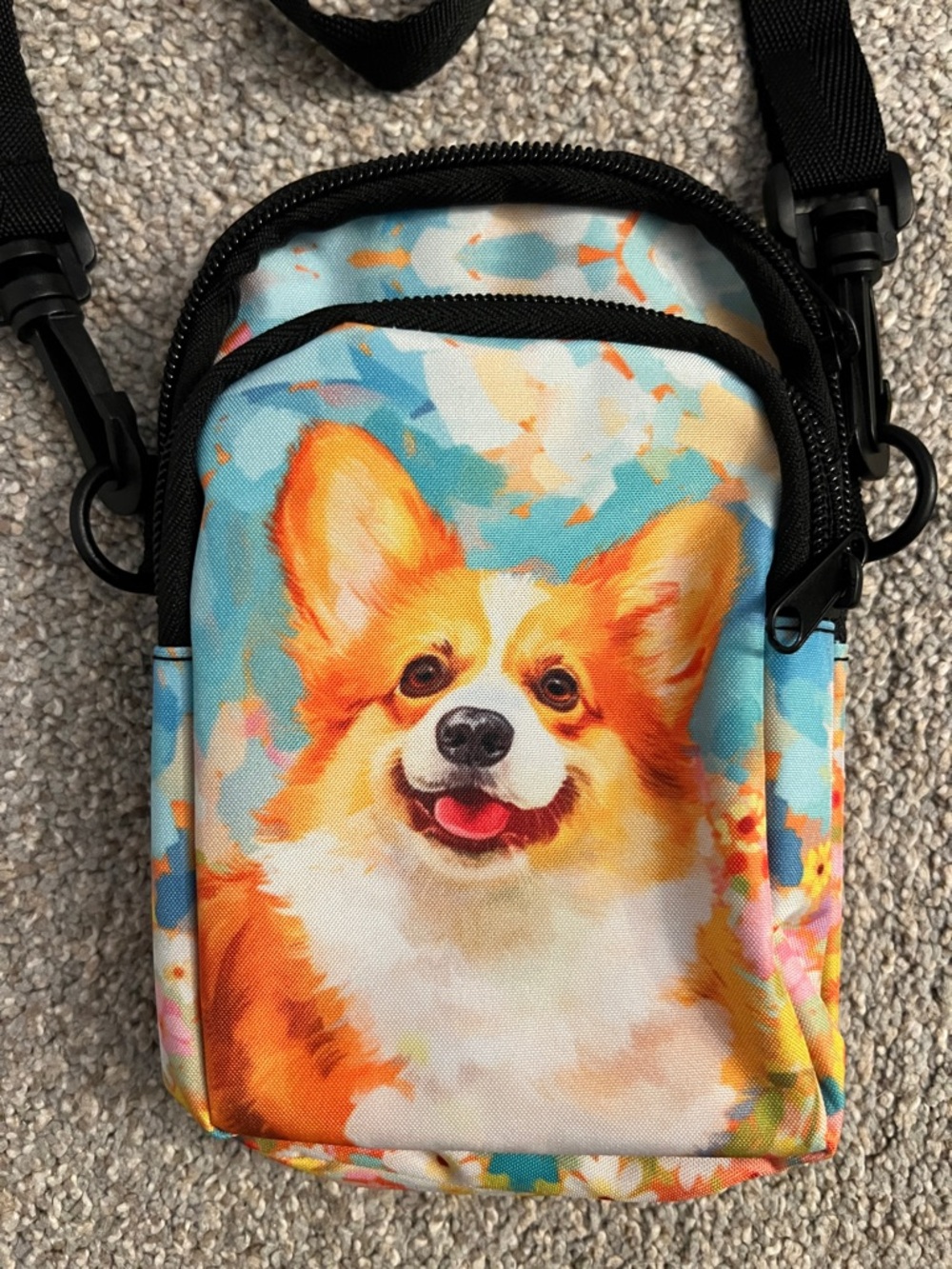 New - Corgi Print Crossbody Pouch - Bright Multicolor